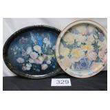 Vintage Floral Tin Lithograph Serving Trays