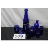 8 Piece Eclectic Group of Cobalt Blue Glass Items