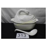 Vintage 3 Piece White Ceramic Swan Tureen