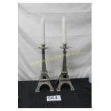 Pair of Metal Eiffel Tower Candlestick Holders