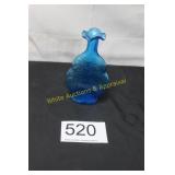 Blue Glass Clover Embossed Vase w/Ruffled Rim