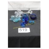 (8) Piece Lot of Blue & Clear Glass Decor
