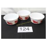 Set of (3) Red Scottie Pattern Bowls