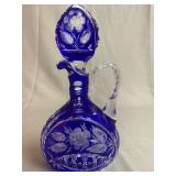 Blue Cut-to-Clear Crystal Decanter with Stopper