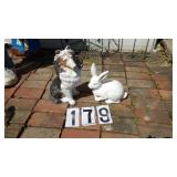 Concrete Rabbit & Collie Dog 15" T