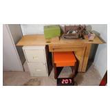 Singer Sewing Machine W/Cabinet & Stool