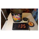 Vintage Flowered Trash Can, Tin W/File Clips