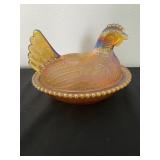 Depression Glass Covered Chicken Bowl