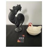 Vintage Covered Chicken Bowl, Wrought Iron Roaster