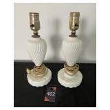 Pair of Milk Glass Lamps/ No Shades 11"H