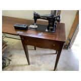 Vintage White Sewing Machine & Cabinet
