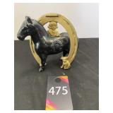 4-1/2"H Cast Iron Horse & Horseshoe