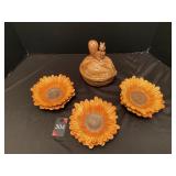 Squirrel Dish & Sun Flower Plates