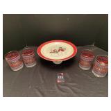 Happy Holiday Glasses & Pedestal Platter