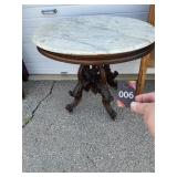 Antique Marble Top  Oval Pedestal Table