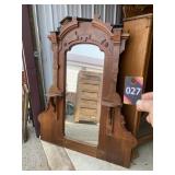 Antique Wood Framed Mirror with Shelves 53"W