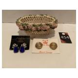 Ceramic Basket & Park Lane Earrings one Patina