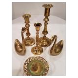 Brass Candlesticks, Basket and Swans