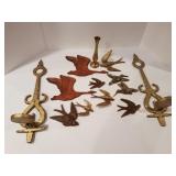Brass Vase, Candlesticks, and Bird Wall Hangings