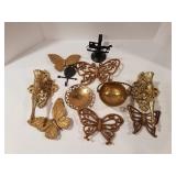Brass Basket , Dish and Butterfly Wall Hangings