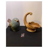 Vintage Cornucopia Bowl & Bird Figurine