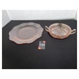 Pink Depression Plate & Anchor Hocking Bowl