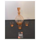 Small Vintage Decanter with 3 glasses