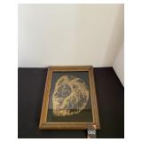 Vintage Framed Gold Etched Lion Bust