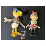 Vintage Donald Duck & Minnie Mouse Dolls 8"H