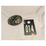 Silver Tone Belt Buckle w/ Inlaid Turquoise Stones