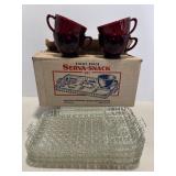 Anchor Hocking 8pc serva-snack set with ruby....