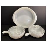Sears Ovenware 8" casserole & (2) covered...