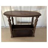 Antique side table with book/magazine rack 26"W...