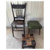 Antique chair & two stools 17"W x 17"D x 14"H &...