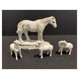 Vtg White ceramic horse & three miniature horses