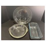 Pyrex 10" & 8" pie plates & loaf pan
