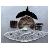 Vtg Fur stole & muffs, crocheted shawl