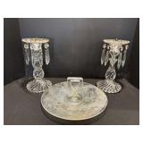 Crystal candle holders 10" H (2), glass center...