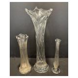 Clear glass vases 14"H, 9" H & 8"H
