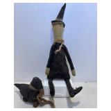 Primitive folk art witch 19"H & crow