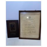 Vtg Framed letter from Gov. WM Stratton & Vtg...