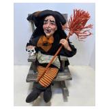 Vtg Halloween witch with skull in rocking chair...