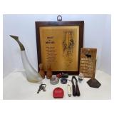 Vtg Wall plaque, receipt spike, nutcracker & misc