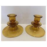 Amber glass candle holders 4" H