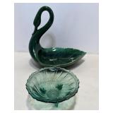 Vtg Swan Leaf bowl 11"H, footed candy dish ...