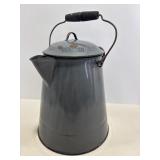 Gray enamelware coffee pot 11" H