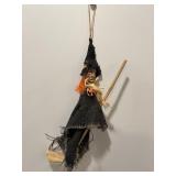 Vtg Flying witch on a broom (hanging) 16"H