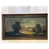 Vtg painting & frame 32"W x 17.5"H