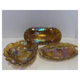 Vtg Iridescent Carnival glass relish dishes