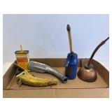 Vtg Eagle oil can, Vtg oil spouts & misc